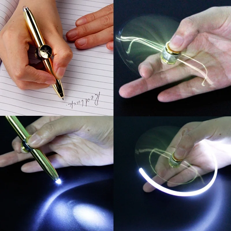 

office school decompression ballpoint pen LED tool pen Creative Finger tip rotation ball pens Multi-function business gift pen