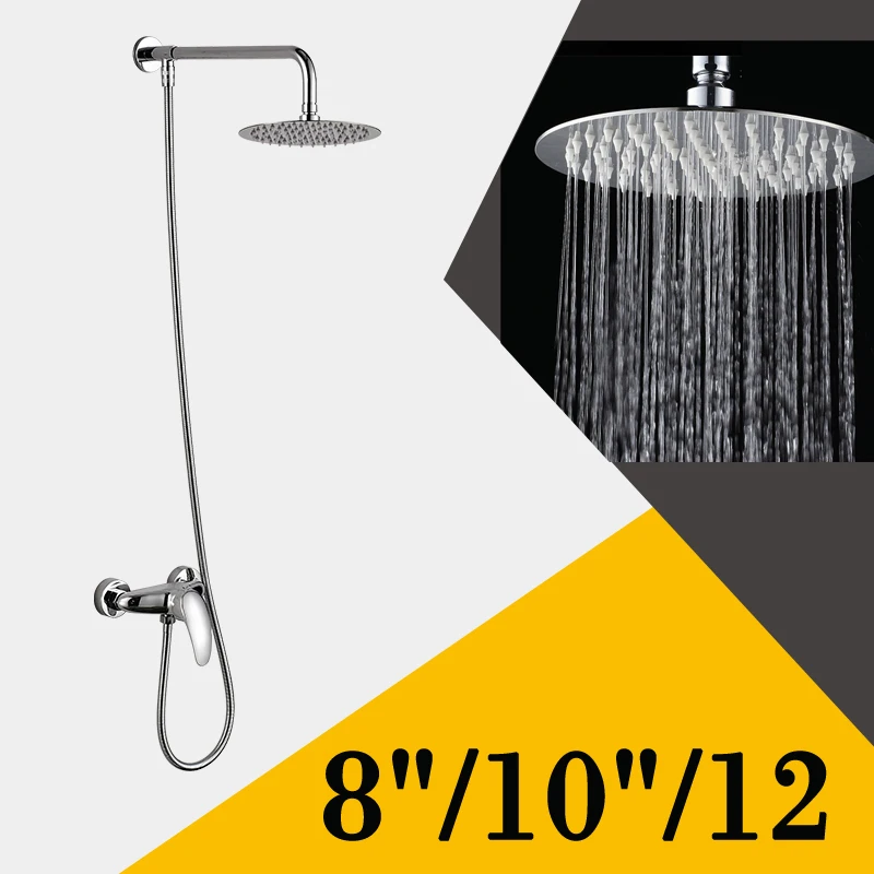 Polished Chrome 8/10/12 inch Ultrathin Showerhead Bathroom Shower Faucet Set Shower Mixer Tap Single Handle