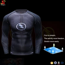 The Flash DC Comics Raglan Long Sleeve Compression Shirts Men Printed Training Gym T Shirt Superhero Exercise Tee For Workout