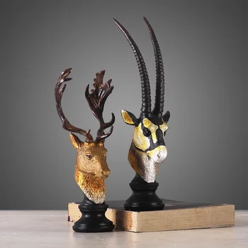 

European Resin Elk Antelope Head furnishing article Animal Figurines sitting room wine cabinet TV Home Decoration Gifts Crafts