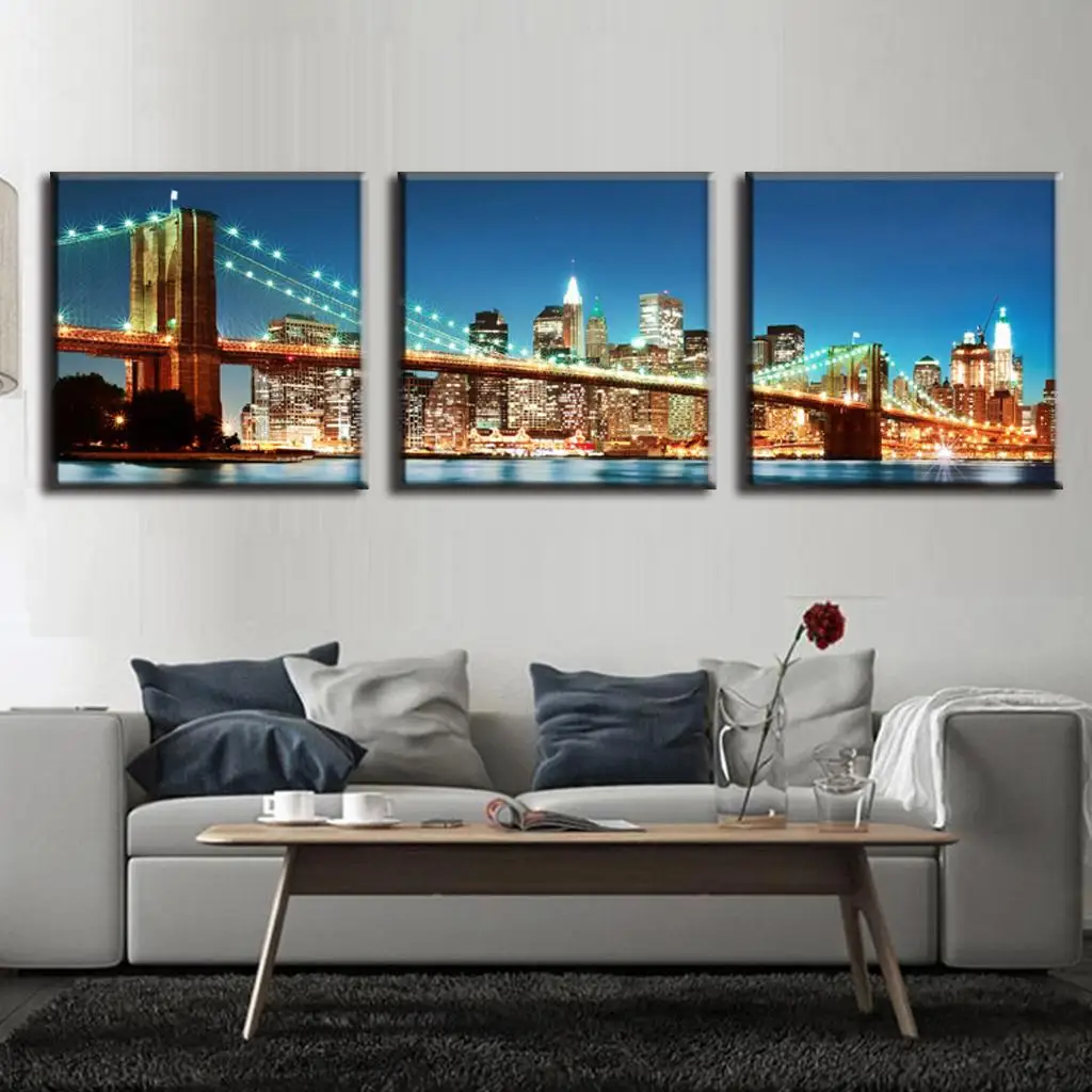 3 шт./компл. пейзаж настенные картины Бруклинский мост Нью Йорка на синем закате