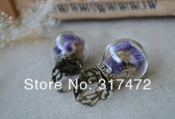 

Free ship! 100set/lot 25*15mm Glass vial pendan glass globe with antique bronze ring setting DIY charm pendants
