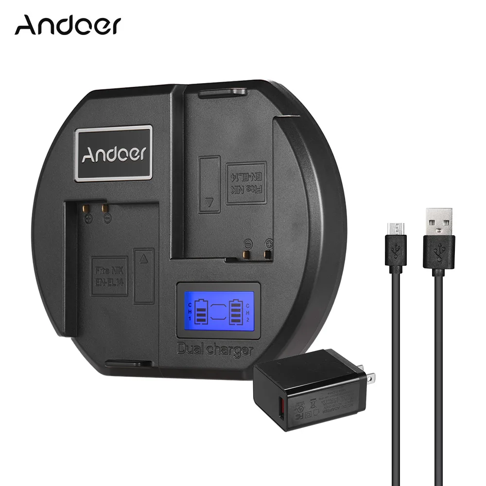 Andoer быстро Зарядное устройство через двухканальный сигнал Камера USB зарядное устройство для аккумулятора Вход для Nikon EN-EL14 Батарея для Nikon D3300 D5200 D5300 DF D5500