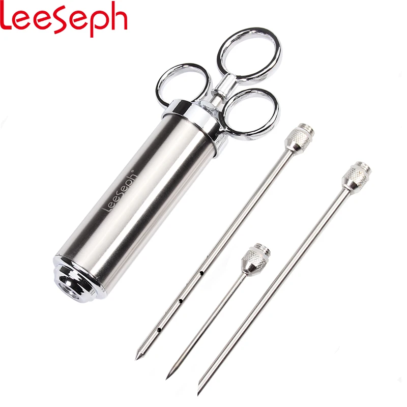 AMOYER Heavy Duty Meat Injector 304 Stainless Steel 2 Oz Seasoning Injector Marinade Injector Syringe Includes 2 Needles Silver AMOYER Heavy Duty Meat Injector 304 Stainless Steel 2 Oz Seasoning Injector Marinade Injector Syringe Includes 2 Needles Silver