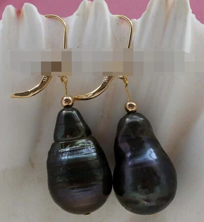 

xiuli 00392 Genuine Natural Black Drip Reborn Keshi Pearl Earrings 14KGP
