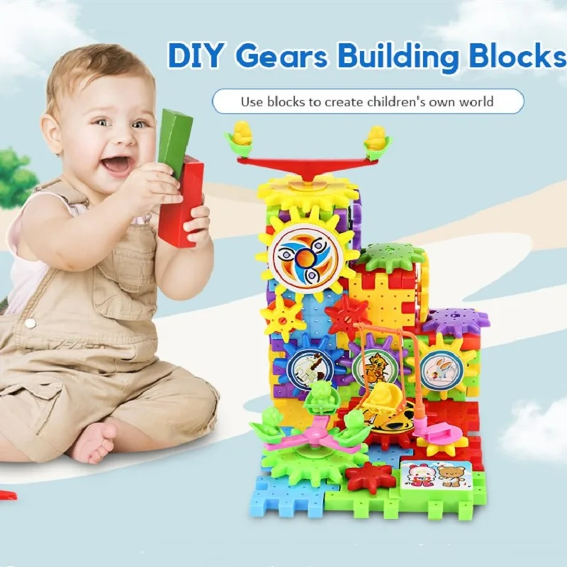 

DIY Electric Colorful Assembling Construction Building Blocks Mechanical Gears Blocks Educational Toy Classic Toys Gift