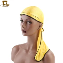 

New Fashion Men's Satin Durags Headwear Extra Long Tail du rag and Wide Straps Headwraps Headband Pirate Hat Hair Accessories