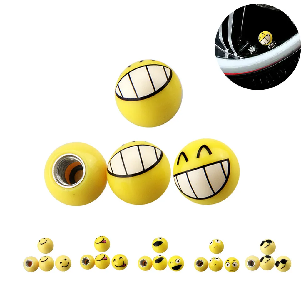 

4Pcs Yellow Smiley Happy Bike Car Motor Wheel Tyre Valve Dust Caps Dustcaps
