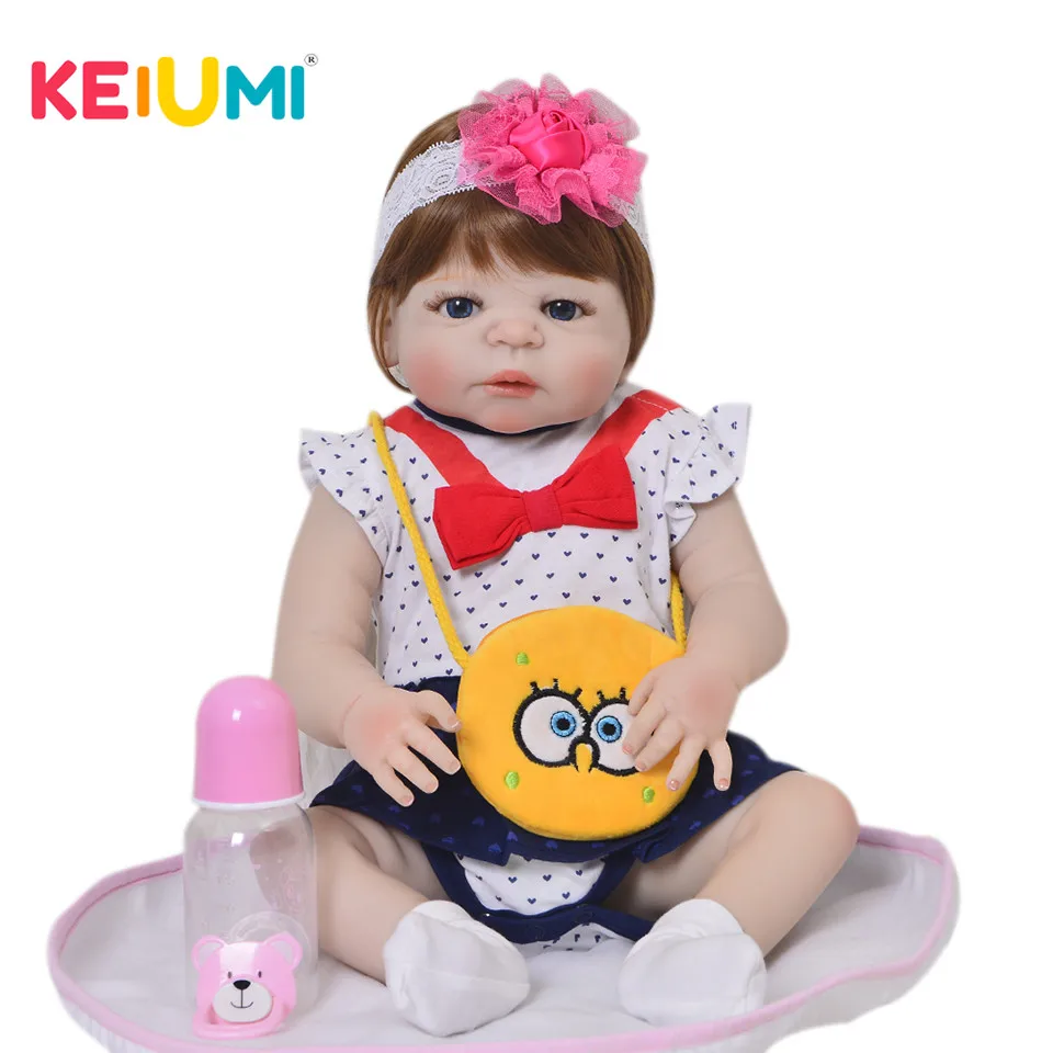 Mode 57 cm Realistische Reborn Baby Puppen Mädchen Volle Silikon Vinyl Puppe Spielzeug Handmade 23 Mädchen Playmate Reborn Boneca mit Tasche Billig