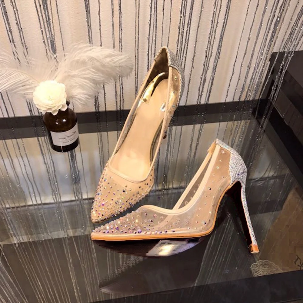 Для женщин обувь Пикантный острый носок сетки Обувь на высоких каблуках женские туфли-лодочки закрытые туфли на шпильке; вечерние свадебные туфли большой Size41