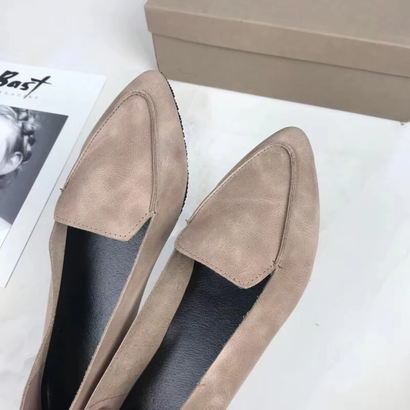 Women Shoes 100% Genuine Leather Flats Comfortable soft Pointed Toe Solid Pregnant Driving Ladies Loafers