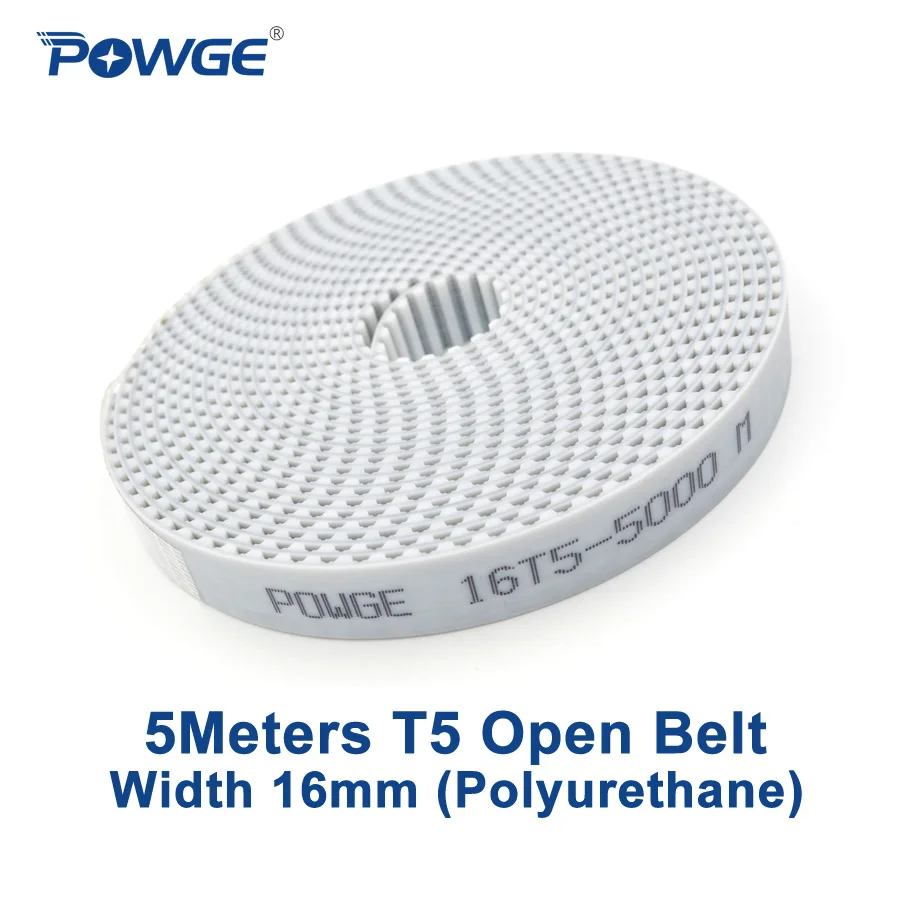 

POWGE 5Meters T5 Open synchronous belt width 16mm Polyurethane steel Trapezoid PU T5-16mm open Timing Belts pulley 3D printer