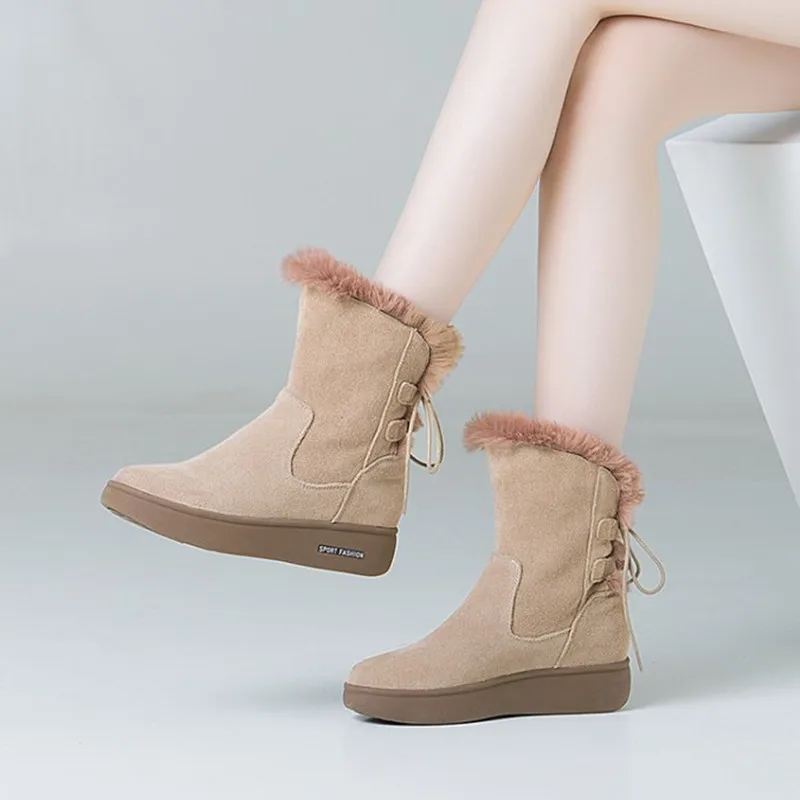 

Brand New Genuine Leather Shoes Women Winter Boots Warm Ankle Boots For Women Snow Boots Platform Women Shoes High Quanlity