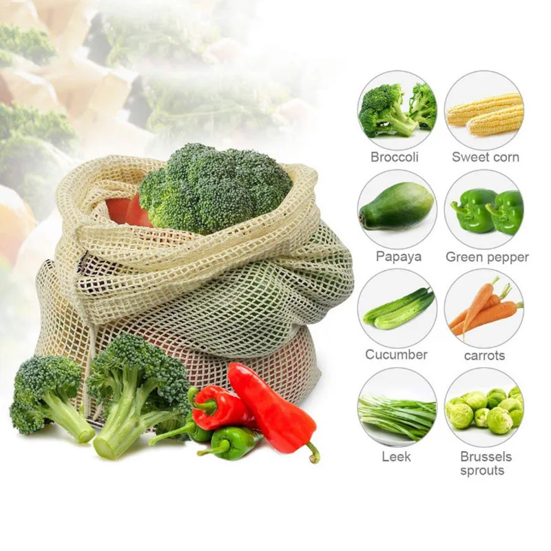 Многоразовая сумка для хранения экологически чистые хлопковые сетчатые сумки для фруктов и овощей ecologico сумки для хранения Домашний кухонный Организатор