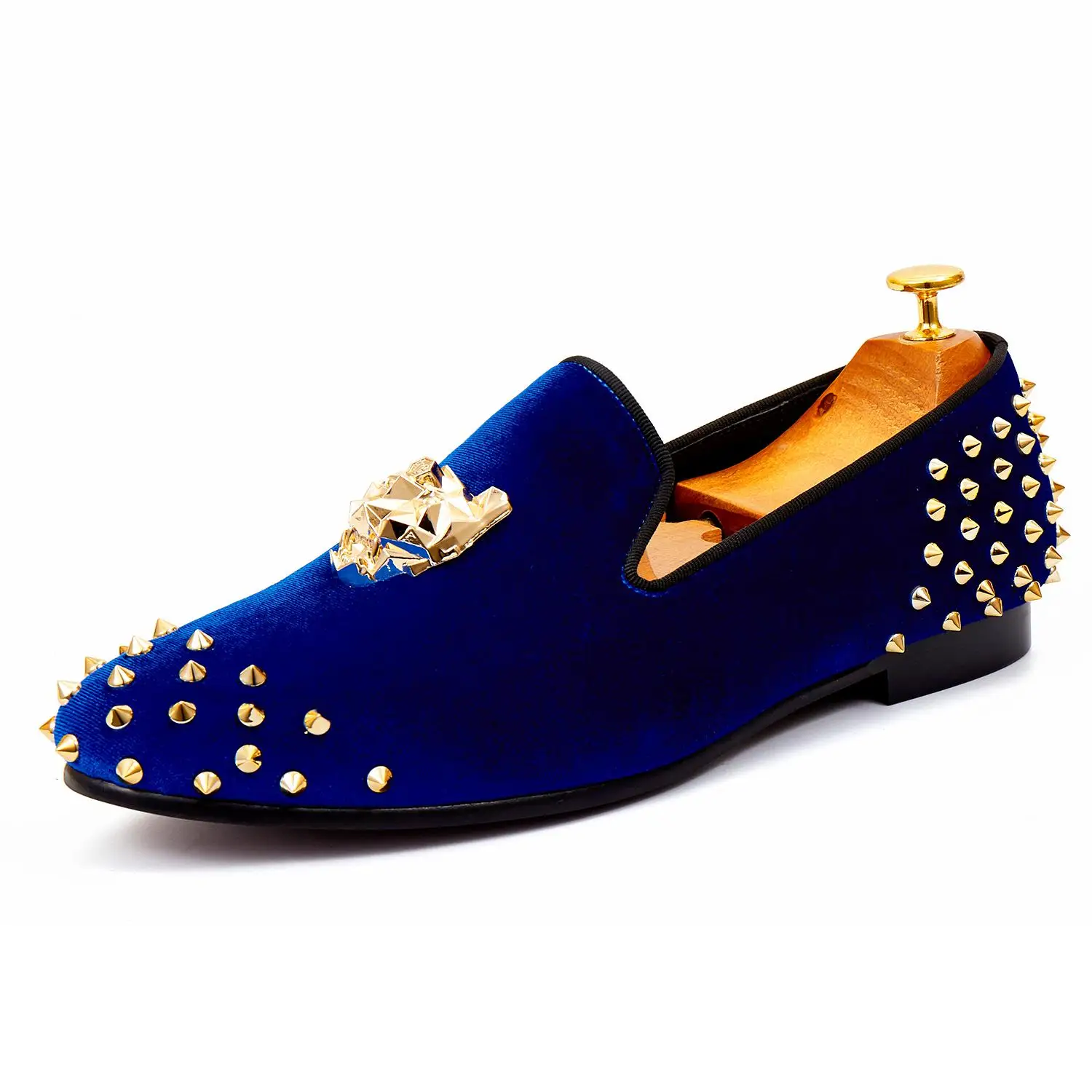 Harpelunde/Мужская Свадебная обувь; синие бархатные лоферы с шипами; обувь на плоской подошве с пряжкой; Размеры 7-14 - Цвет: Синий
