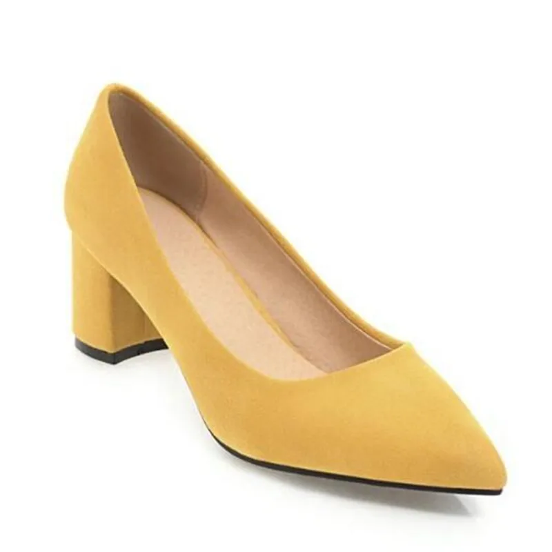 

Thick High Heels Shoes Women Pumps Pointed Toe Work Shoes Slip On High Heels Spring Footwear Big Size 9 42 43 Red Yellow