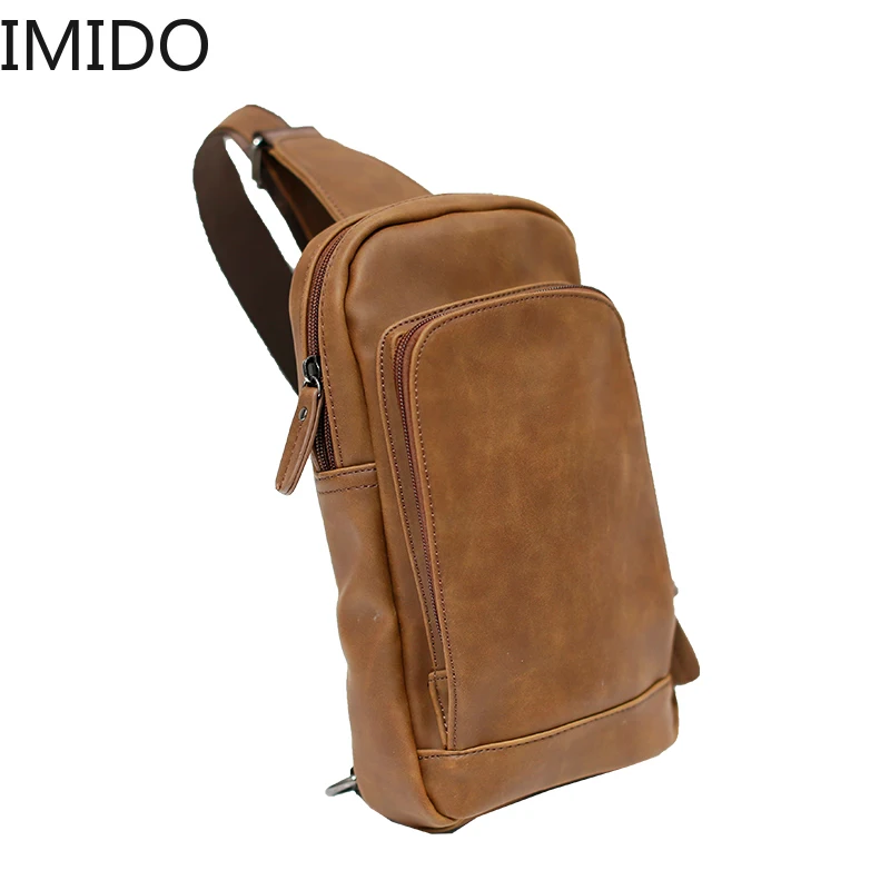 

IMIDO NEW Bag Men Chest Pack Single Shoulder Strap Back Bag High Quality PU Leather Travel Men Crossbody Bags Vintage Chest Bag