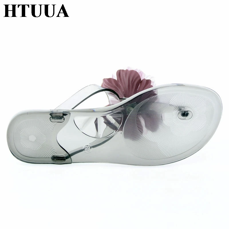HTUUA/5 цветов; модные Вьетнамки с цветами; женские шлепанцы летние сандалии; женские шлепанцы на плоской подошве; Повседневная пляжная прозрачная обувь в стиле бохо; SX2178