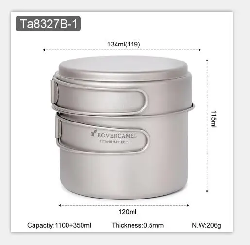 Tiartsian Титановая посуда Складная посуда уличные походные миски походный набор кастрюль - Цвет: Ta8327B-1  1.1L Pan1