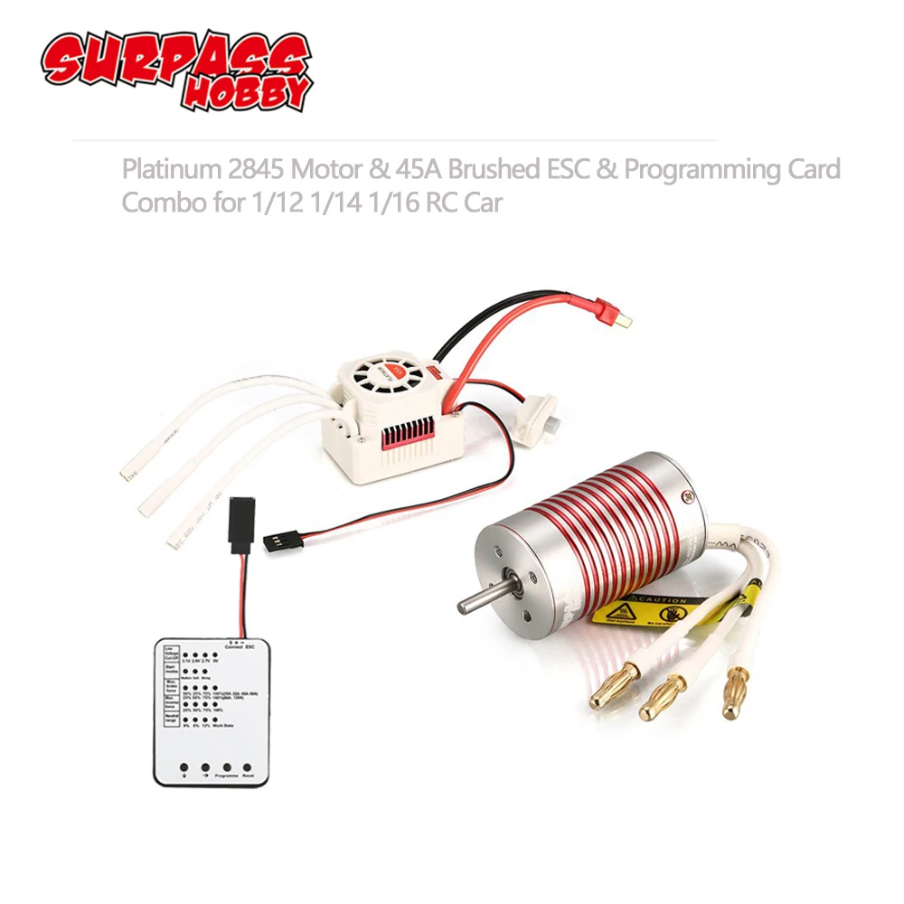 

SURPASSHOBBY Platinum Waterproof Combo 2845 4370KV 3930KV 3800KV 3100KV Brushless Motor w/ 45A ESC Programming Card for Wltoys