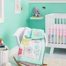 Хлопок кровать для новорожденных бамперы зеленый стерео вышивка мультфильм трава Warbler детское одеяло простыня и пододеяльник детские постельные принадлежности наборы