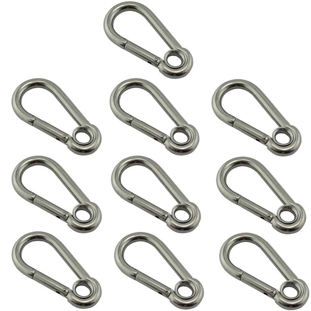 Stainless Eyelet Snap Hook Spring Carabiner 5*50mm Stainless Steel SS304/316 Climbing Spring Carabiner Snap Hooks with 10pcs