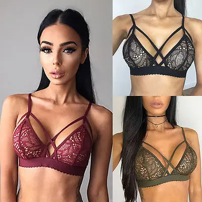 

Women Top Floral Sheer Lace bras e Bralette Unpadded Bra Lace Up Crop Choker Wire free Hot