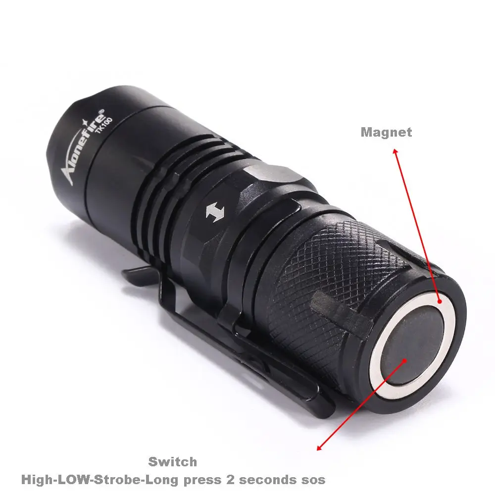 Мини фонарик AloneFire TK100 светодиодный с 4 режимами тактический фонарь аккумулятором