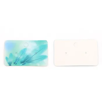 

8Seasons Paper Jewelry Earrings Display Card Rectangle Blue Leaf Pattern For Gifts Accessories 50mm(2") x 30mm(1 1/8"), 50 PCs