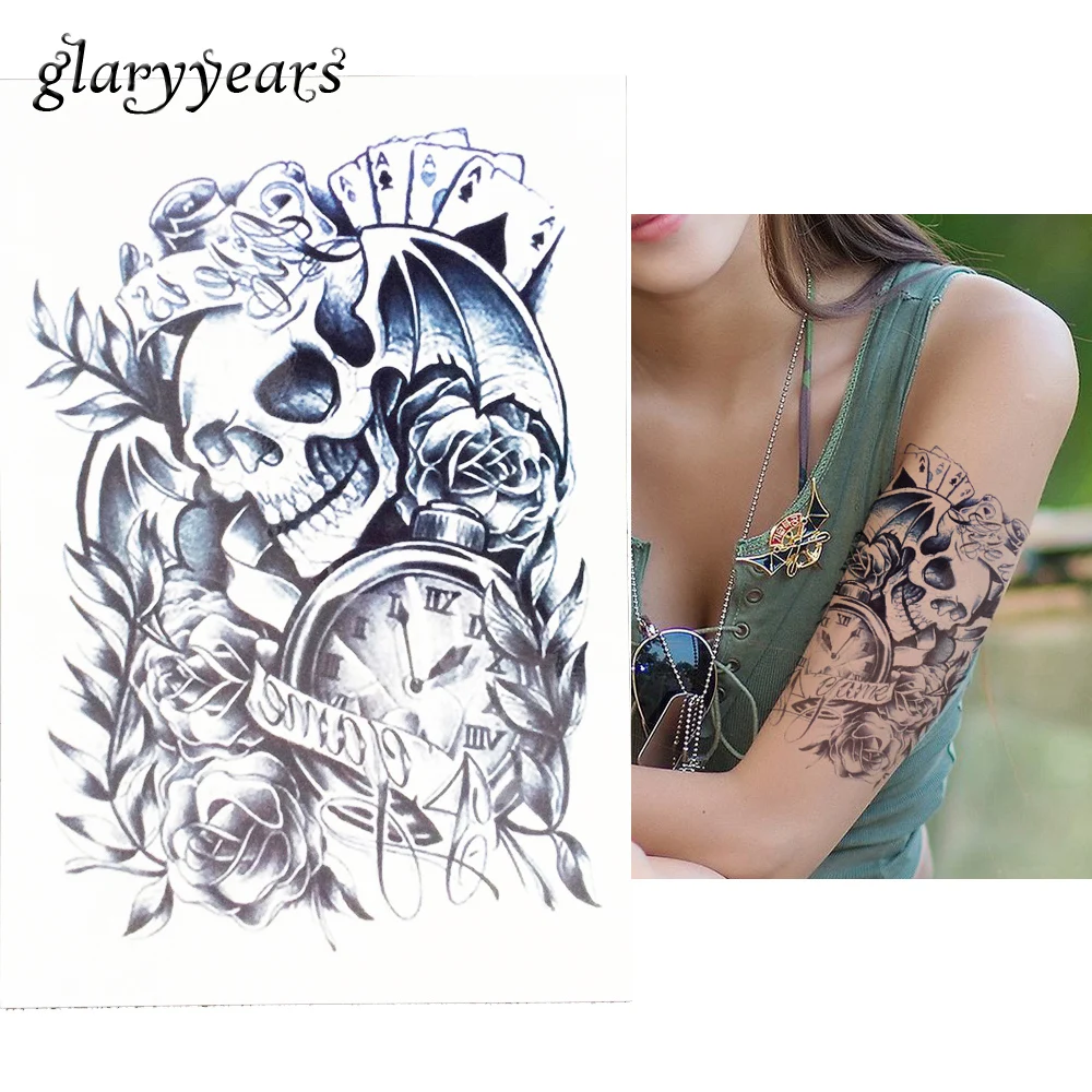 1 шт. хит продаж съемный женский боди-арт тату с временным черепом и покерным