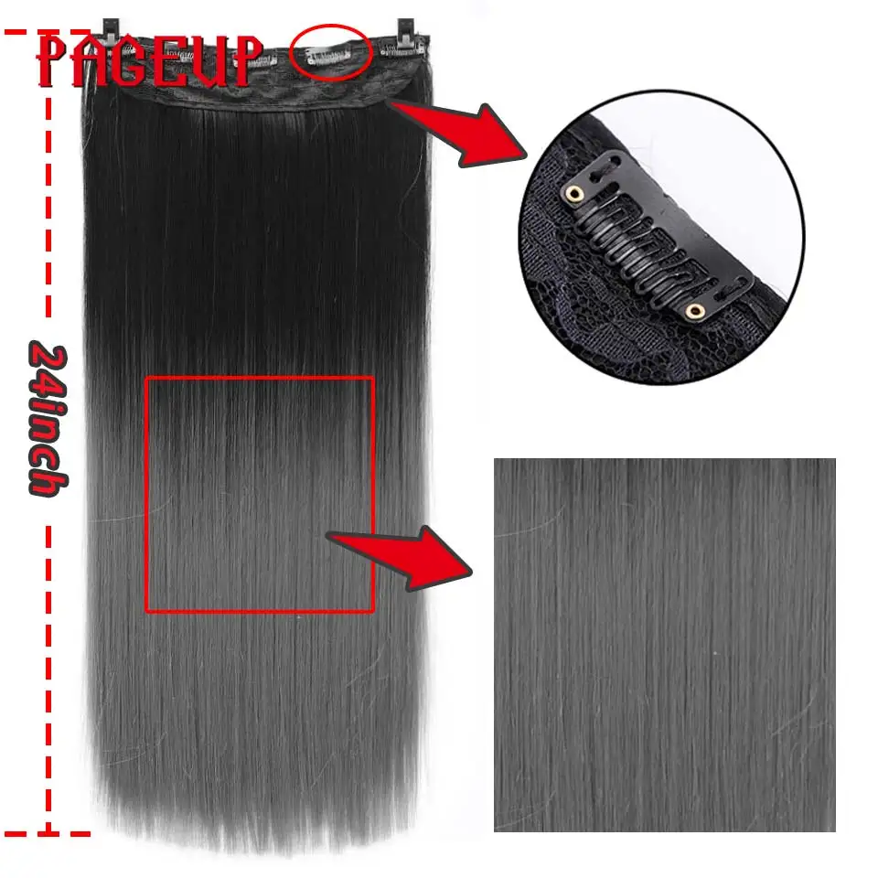 Pageup 24 Inch Long Sizes Wavy 5 Clip In Hair Extensions Clips High Temperature Fiber Various Color Synthetic Fake Hair Pieces