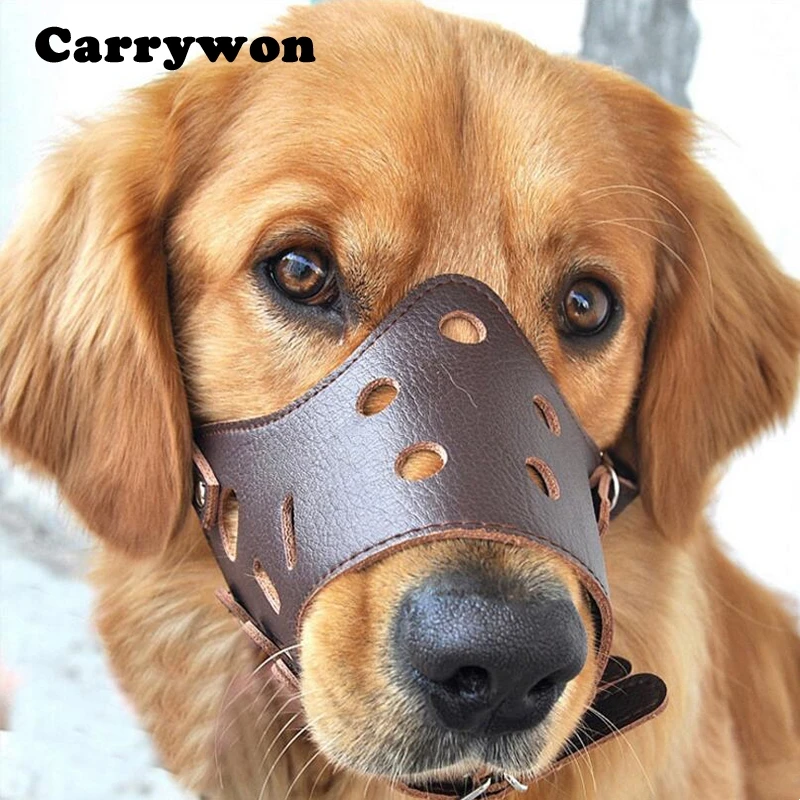 Carrywon Large Size Pets Dog Anti barking Muzzles Durable Pu Leather