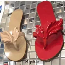 New Summer Loisirs feuille femmes flip flops chaussures flamme plage dames appartements sandales argent rouge noir