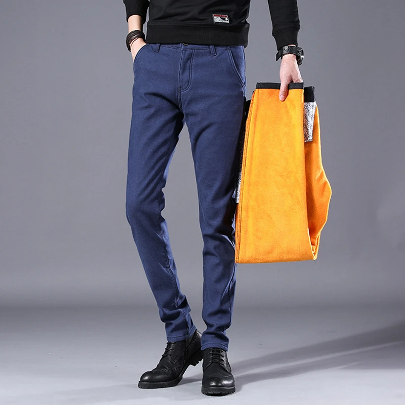 

Mens Winter Fleece Warm Pants Men Korean Casual Slacks Slim Warm Thick Pants for Men Fashion Trousers Male Pantalones Hombre,515