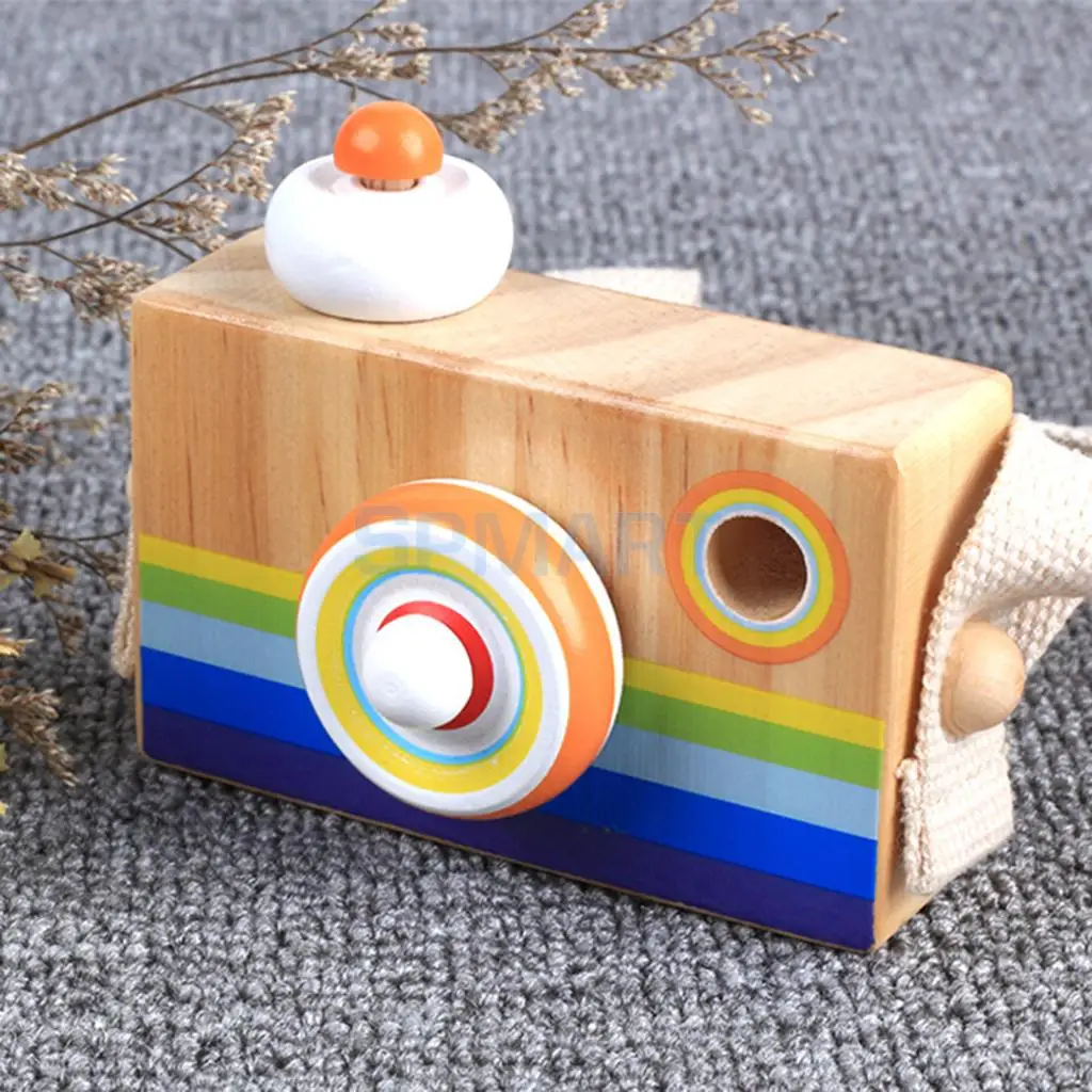 Kids Wooden Camera Toy Mini Cute Kaleidoscope Camera Kids Room Decor Christmas Birthday Gifts