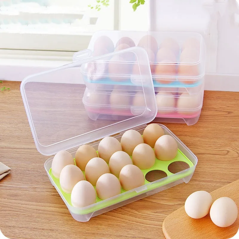 

Eggs Breakage-proof Plastic 15 Grid Eggs Refrigerator Egg Storage Box Case Food Storage Container Egg Separator