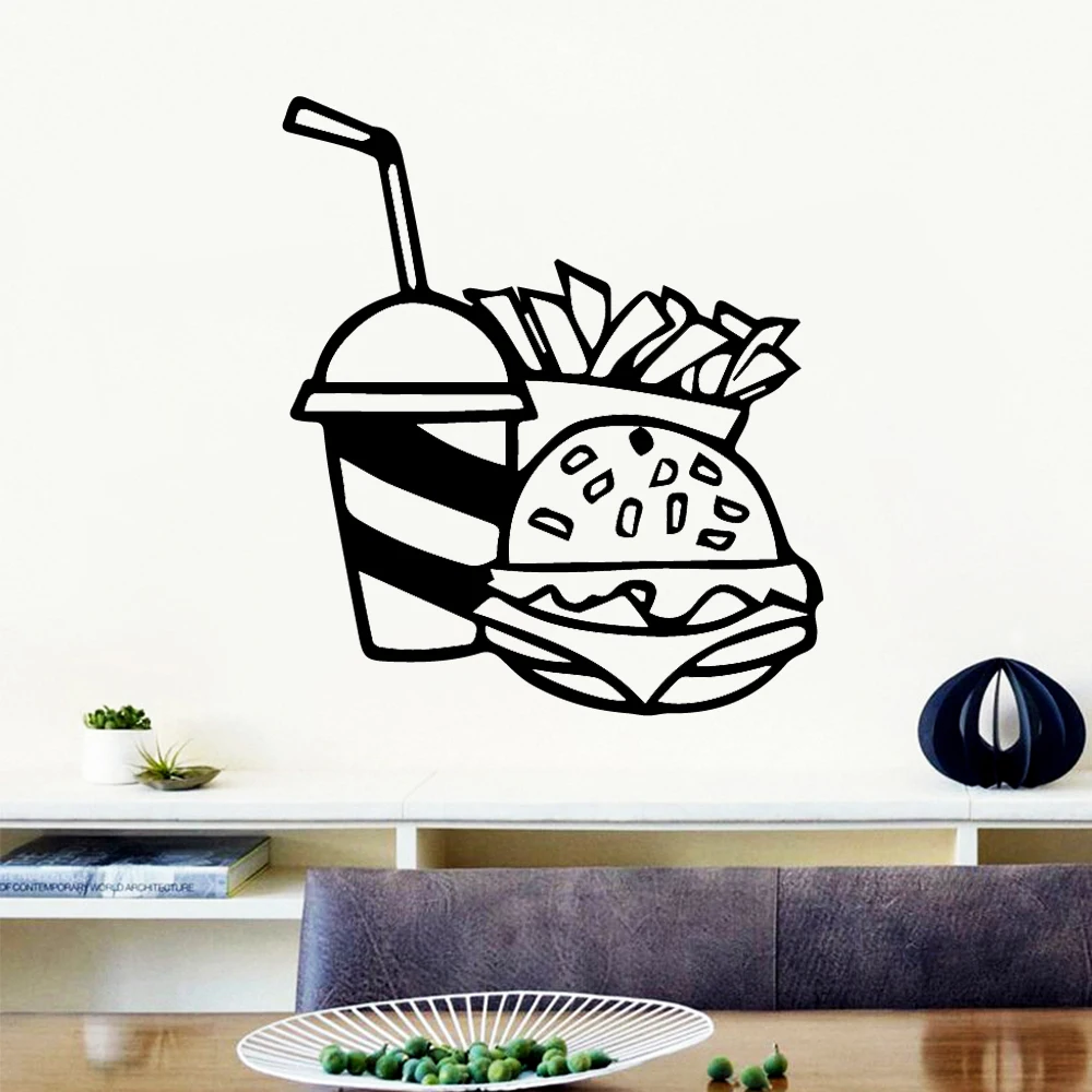 Fashion Vinyl Hamburger Wallpaper Decorative Wall Sticker For Kitchen Room Art Decals Vinyl Mural Stickers