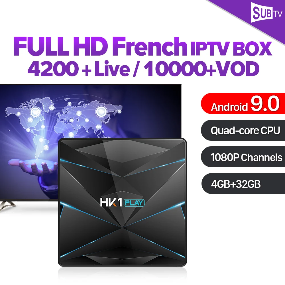 

HK1PLAY IPTV Spain Italy Android 9.0 smart box SUBTV IPTV Subscription Dual-Band WIFI 4G 32G IPTV Sweden Denmark France box