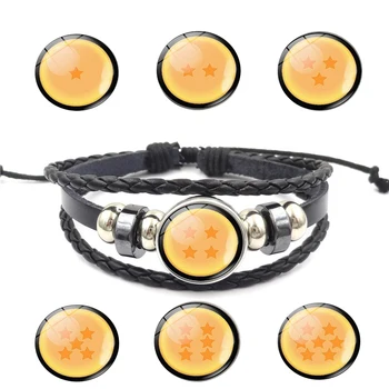

Classic Anime Dragon Ball Figure Hot Toys Multi-layer Woven Leather Bracelet Son Goku Glass Cabochon Bracelet Kids Children Gift