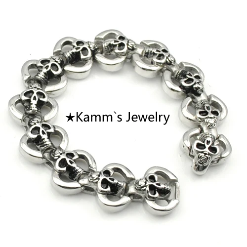 

Skull Bracelet Silver 316L Stainless Steel men jewelry personalized silicone bracelets tribal hippie bracelet 2014 rainbow KB546
