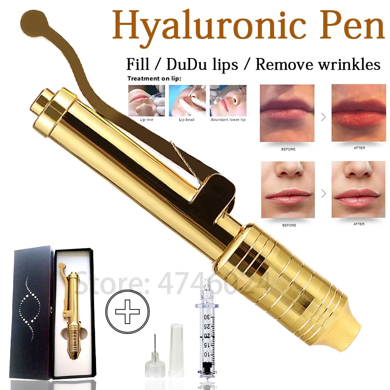 

Hyaluronic Pen Ampoule Head Atomizer 24k Gold Hyaluronic Acid Pen Gun Lifting Lips Wrinkle Removal Syringe Needleless Injection