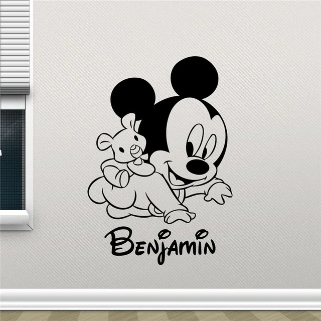 Stickers Muraux Autocollant Mural Autocollant Autocollant Mickey Minnie Mouse Wall Art Sticker Personnalise Nom Sticker Bebe Bebe Mickey Mouse Vinyle Sticker Mural Personnalise Garcon Fille Nom Stickers Decorations Murales Bebe Puericulture