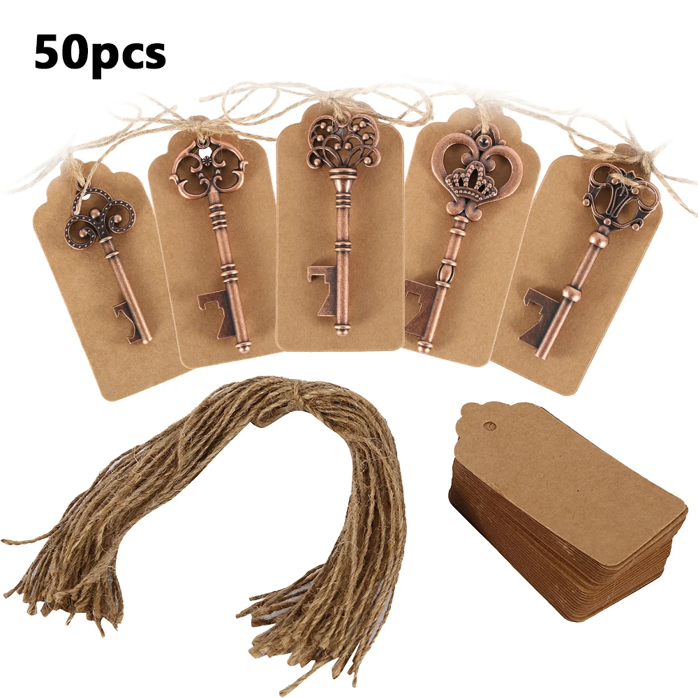 

50Pcs/Lot 5 Styles Antique Bronze Metal Skeleton Key Shape Bottle Opener Rustic Wedding Souvenir Decor Gift Party Favor Supplies