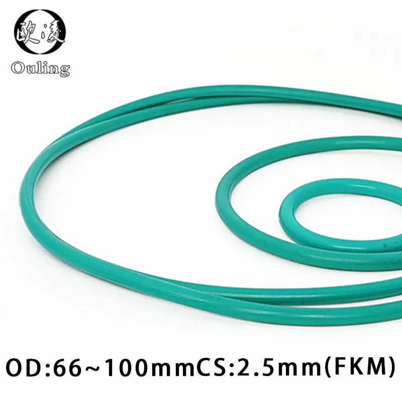 Фторрезиновое кольцо зеленое уплотнительное FKM OD66/70/74/75/78/80/85/90/95/100*2 5 мм fkm