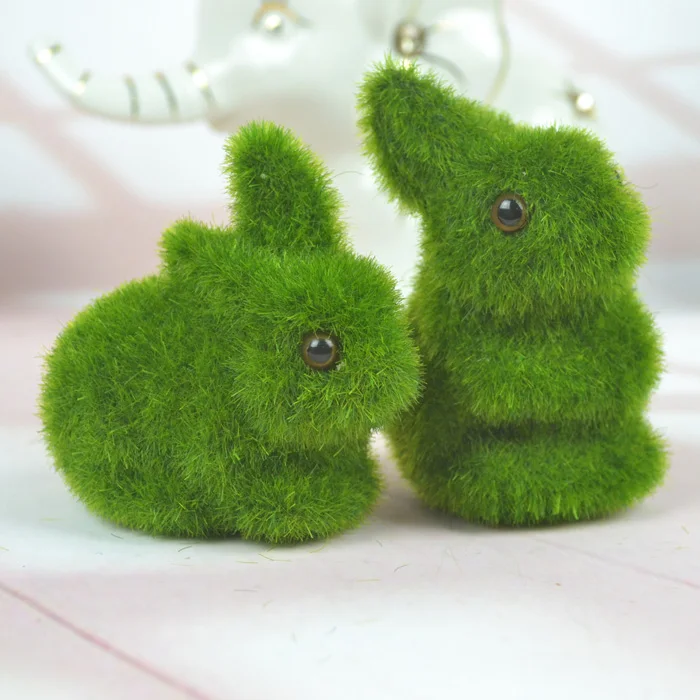 Moss Covered Artificial Grass Turf Ornaments Crouching Bunny Rabbit