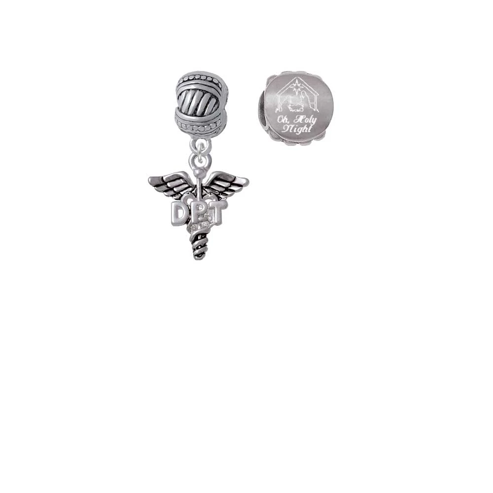 Silvertone Caduceus - DPT Come Let us Adore Him Charm Beads (Set of 2)