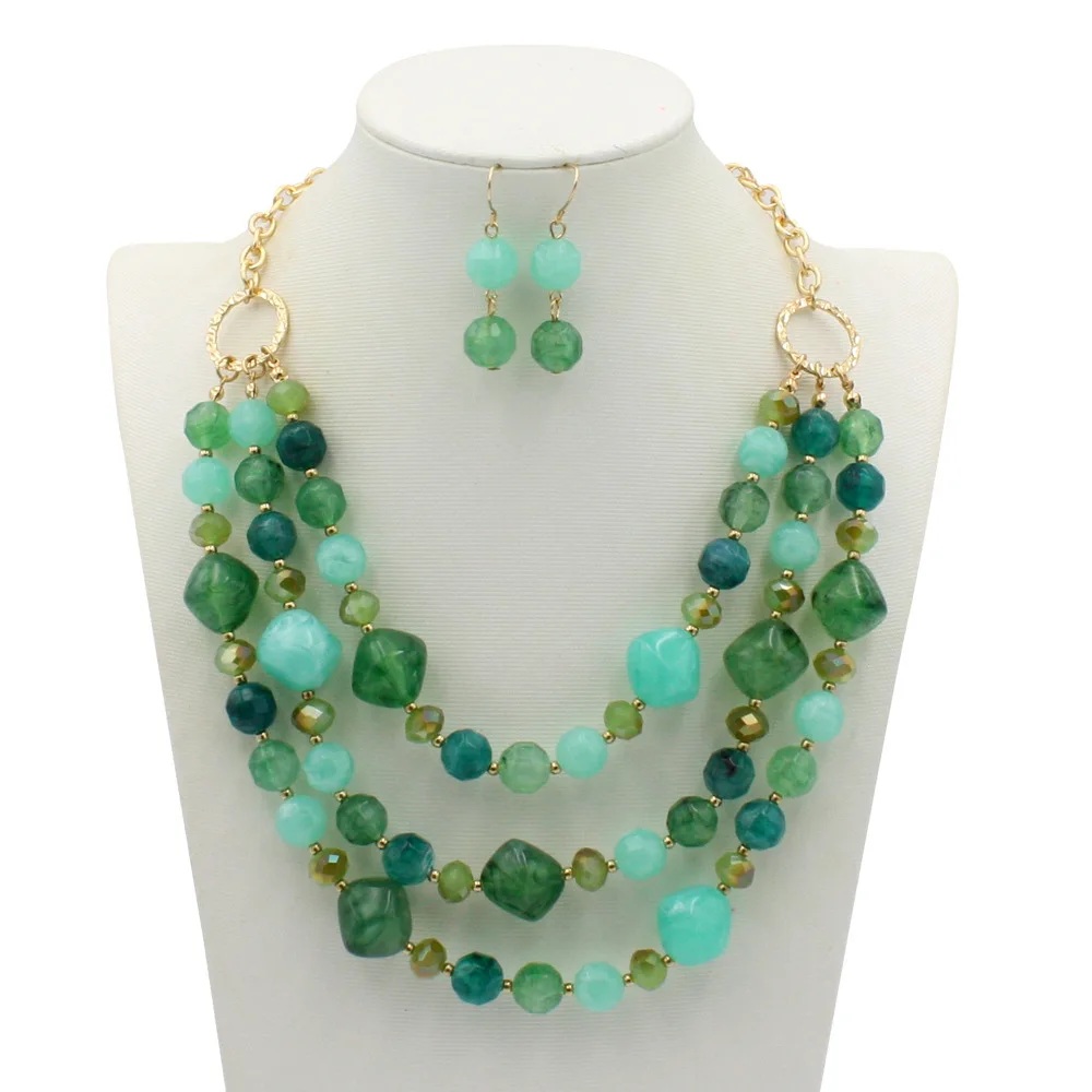Acrylic Jewelry Women Retro Resin Stone Glass Beads Handmade Necklace Earring Set For Femme Christmas Gift jewelry sets,jewelry set