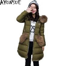 Элегантная теплая зимняя куртка для женщин с толстым меховым воротником Толстовка парка зимнее пуховое пальто Женская Длинная тонкая модная куртка Верхняя одежда ST555