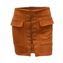 Женская короткая юбка в винтажном стиле с высокой талией, Женская осенне-зимняя замшевая юбка