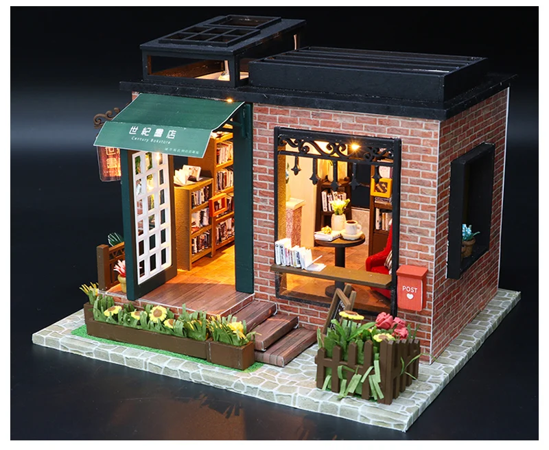Игрушки для детей подарок кукольный дом Миниатюрный с мебели DIY деревянный миниатюрный кукольный домик C008 век книжный магазин